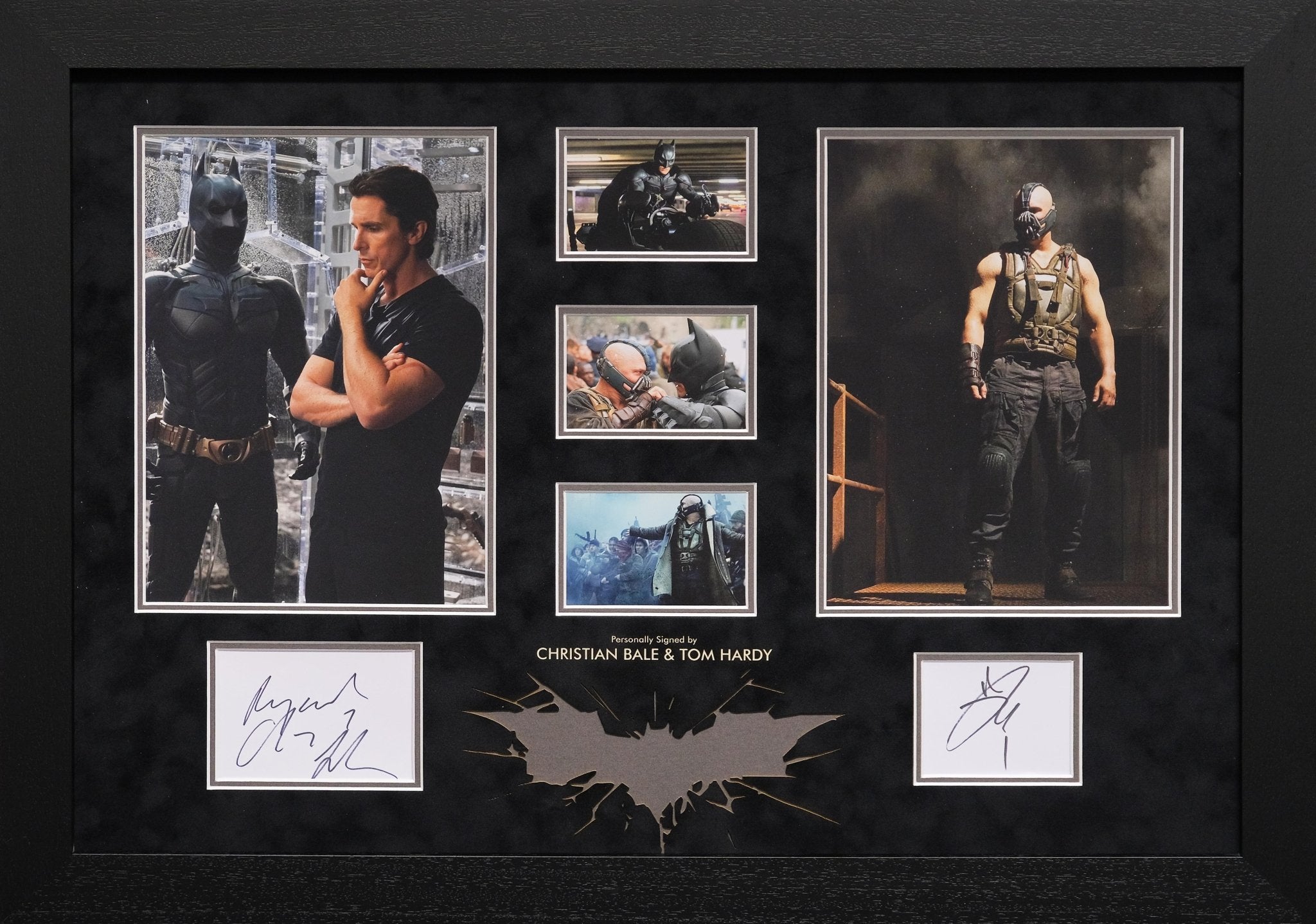 The Dark Night Rises White Card Signed by Christian Bale and Tom Hardy - Memorabilia Framers Shop